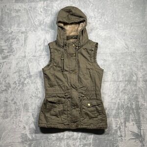 YMI Collection Women Olive Green Faux Fur Lined Hooded Vest Size S